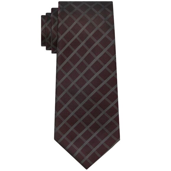 Calvin Klein Men's Slim Windowpane Tie Burgandy NWT - Picture 1 of 3